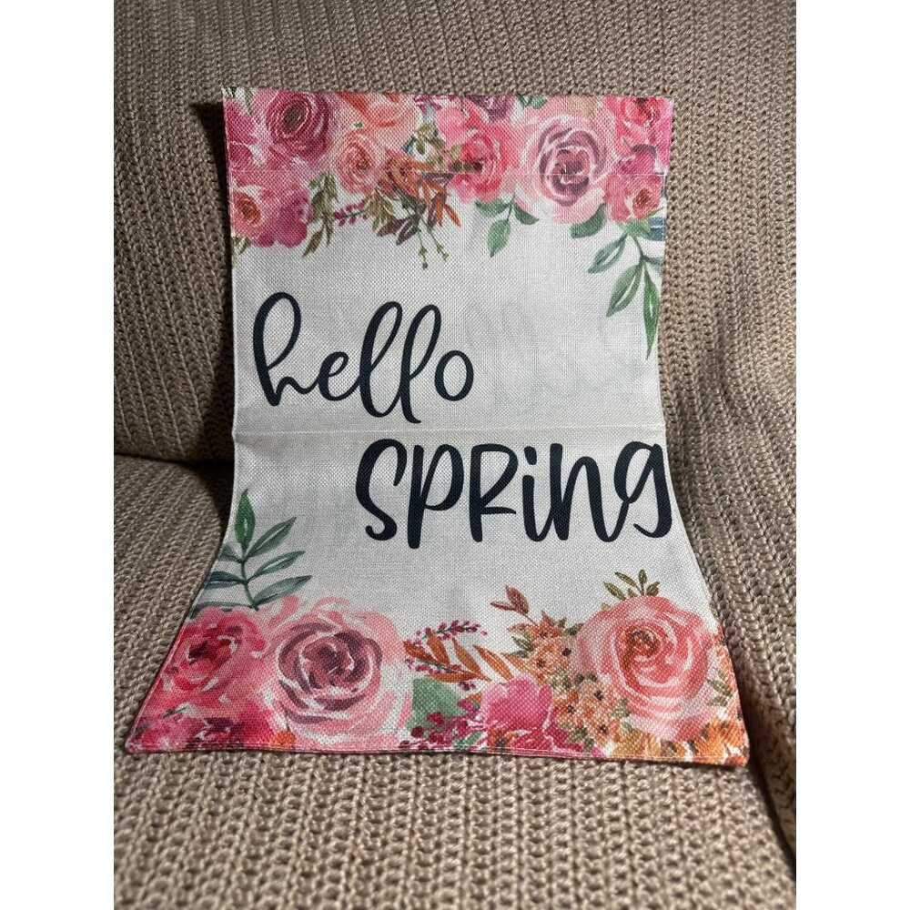 Hello Spring Garden Flag Peony Floral Home Décor 12.5 x 18" Double Sided